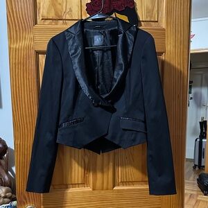 A/X Armani Exchange Black Satin-Trim Cropped Blazer